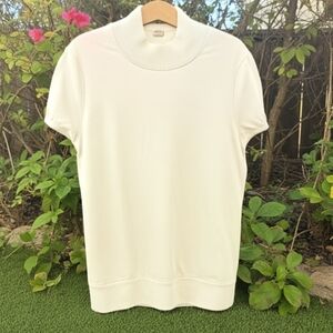 Talbots Cream Rayon Mock Neck Short Sleeve Blouse Top Size Large